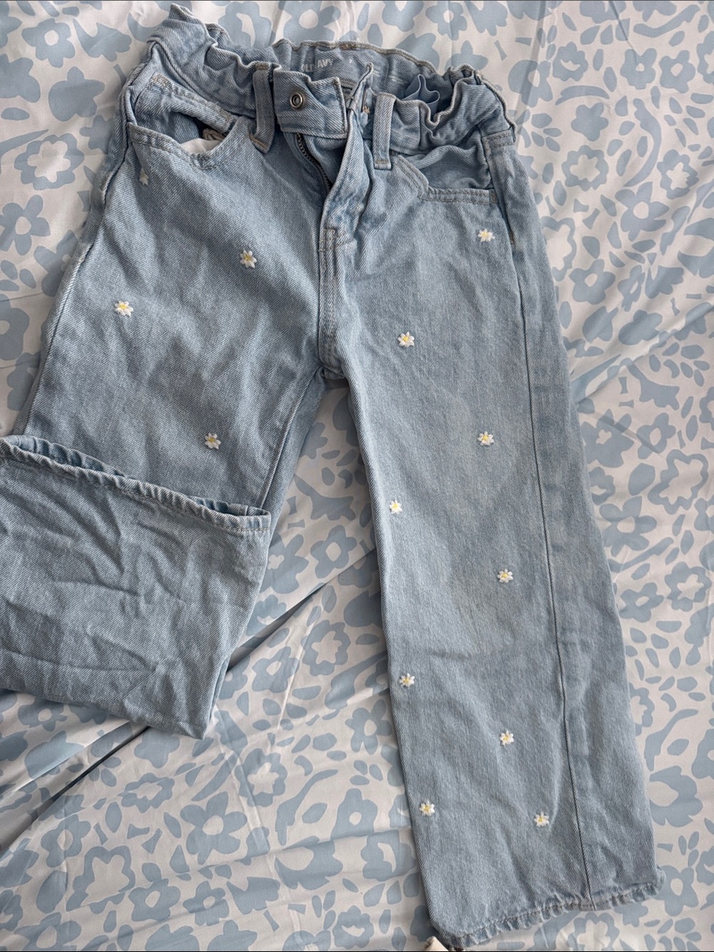 Old Navy Light Blue Daisy Embroidered Kids Jeans wide leg